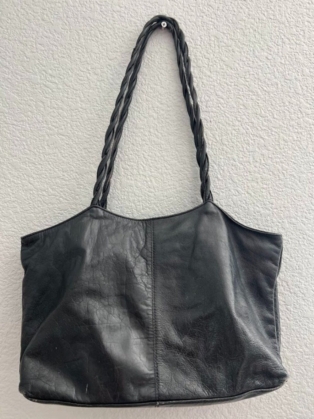 Latico Leather Black Floral Lining Lightweight Soft Leather Shoulder Tote Bag